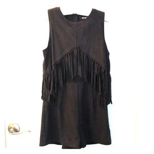 MISSGUIDED brown suede romper with fringe